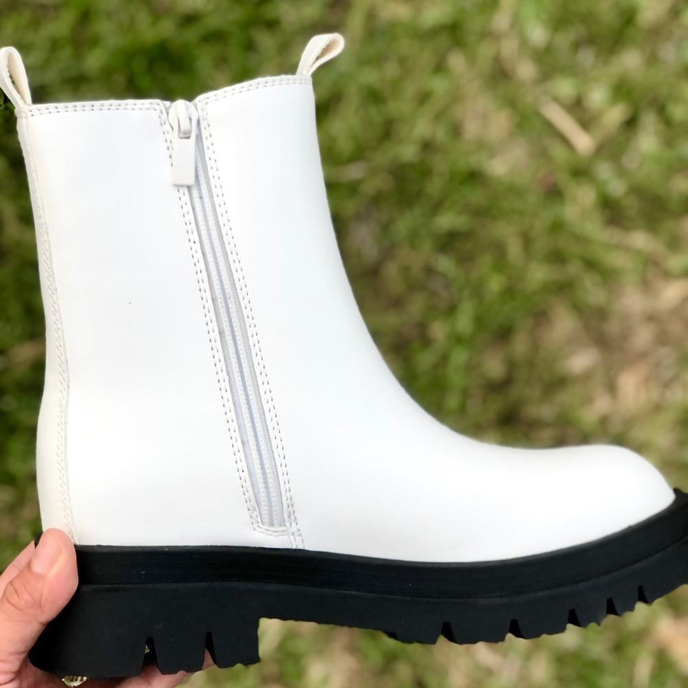 White Vegan Leather Lug Chelsea Boots - Picture 6 of 6